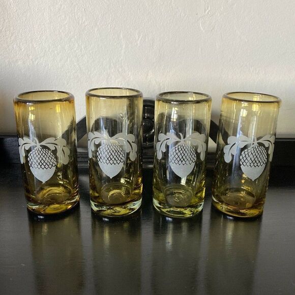 Hand made Mexico Glasses W/ Acorn Frosted Design - Picture 1 of 8